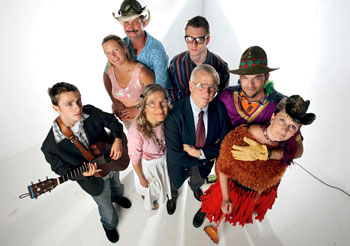 Peter Dodge in his architect costume and with his family in their Burning Man garb